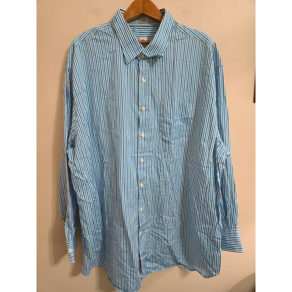 Peter Millar Mens 2XL Blue White Stripe 100% Cotton Long Sleeve Button Down